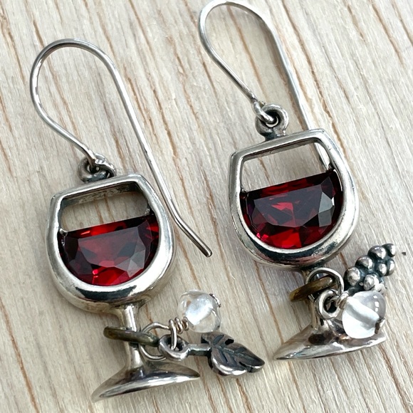 Silpada Jewelry - SILPADA Sterling Silver Earrings W1932 Red Wine Glass Charms French Wire